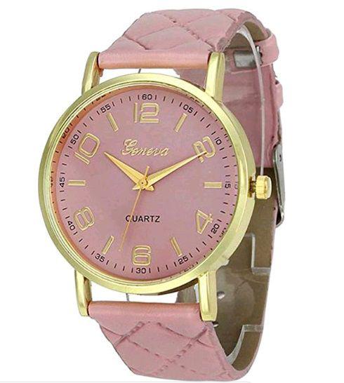 Relógio Feminino Dourado Geneva Matelassê Rosa