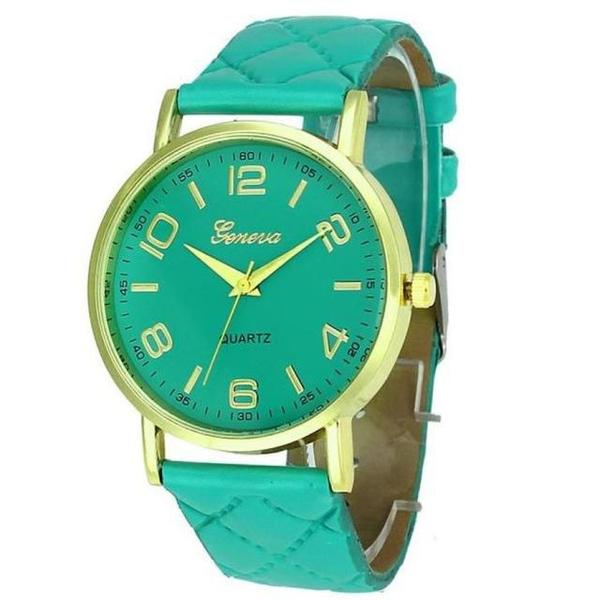 Relógio Feminino Dourado Geneva Matelassê Verde