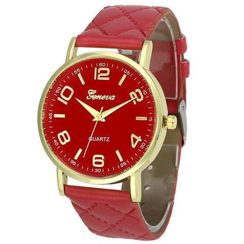 Relógio Feminino Dourado Geneva Matelassê Vermelho