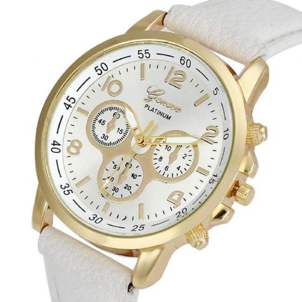 Relógio Feminino Dourado Geneva Números Branco