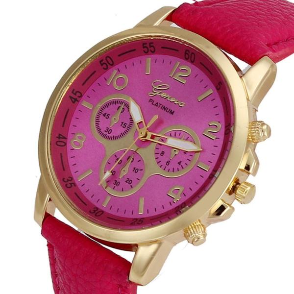 Relógio Feminino Dourado Geneva Números Pink