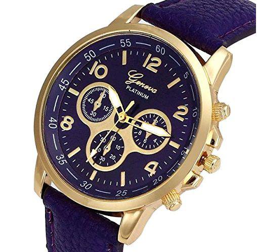 Relógio Feminino Dourado Geneva Números Roxo