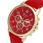 Relógio Feminino Dourado Geneva Números Vermelho