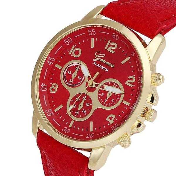 Relógio Feminino Dourado Geneva Números Vermelho