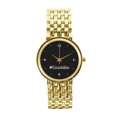 Relógio Feminino Dourado #gratidão 3330