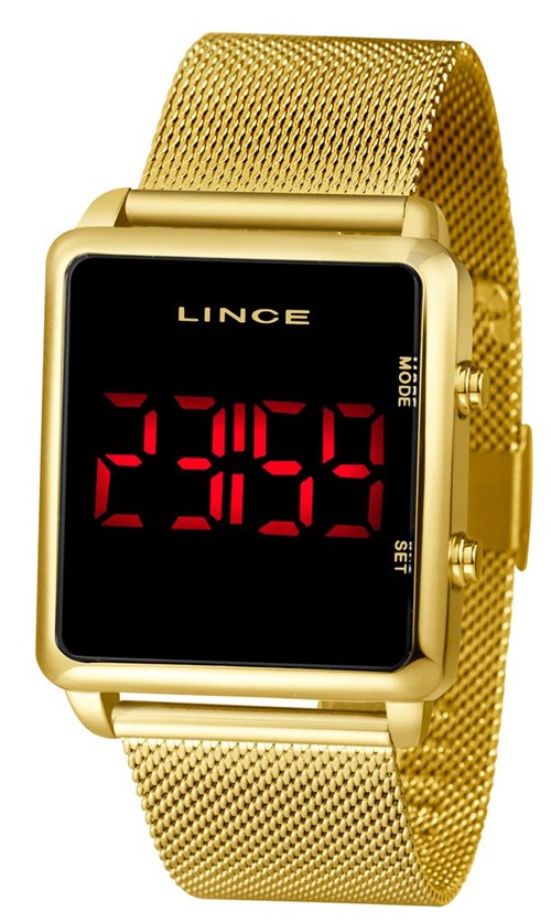 Relógio Feminino Dourado Led Lince Mdg4596L-Pxkx