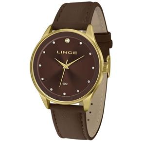 Relogio Feminino Dourado Lince com Pulseira de Couro Marrom