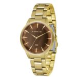 Relogio Feminino Dourado Lince Fundo Marrom Analógico Lrg45