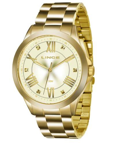 Relogio Feminino Dourado Lince Grande Lrgj046l C3kx