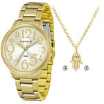 Relógio Feminino Dourado Lince Lrgh088L + Kit Bijouteria