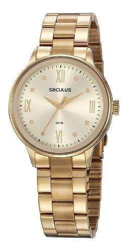 Relogio Feminino Dourado Medio Seculus 77058lpsvds1