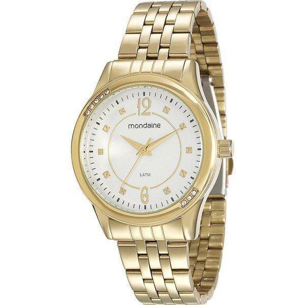 Relogio Feminino Dourado Mondaine com Colar e Brinco