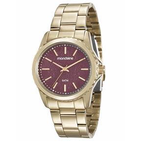 Relogio Feminino Dourado Mondaine com Fundo Vermelho