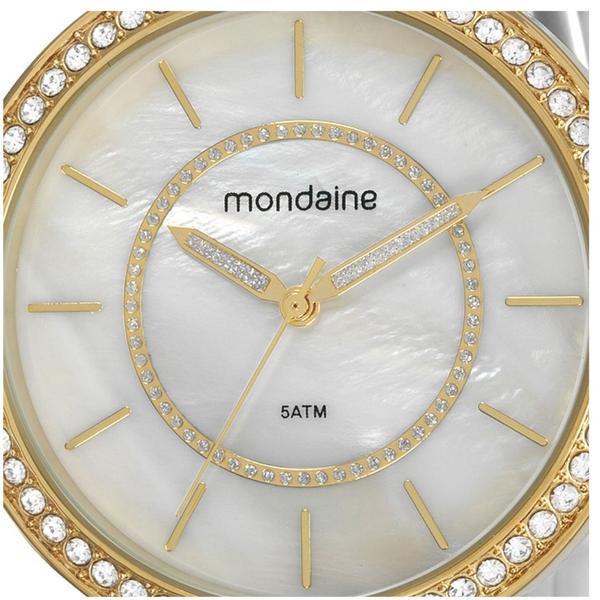 Relogio Feminino Dourado Mondaine Fundo Madrepérola Pedras