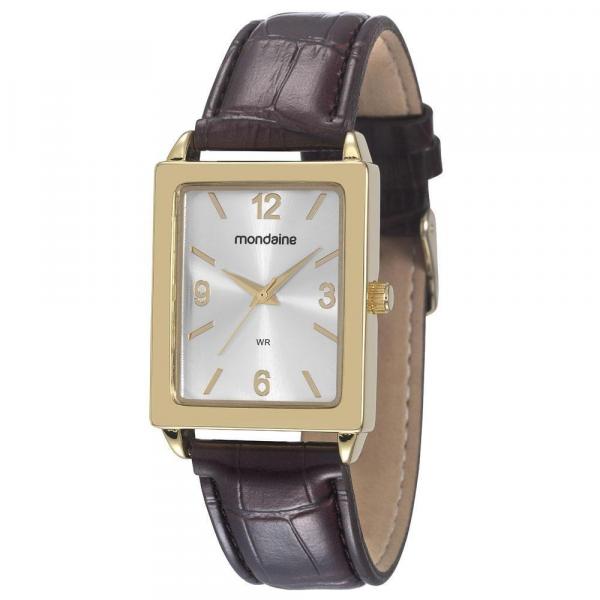 Relogio Feminino Dourado Mondaine Quadrado Pulseira Couro