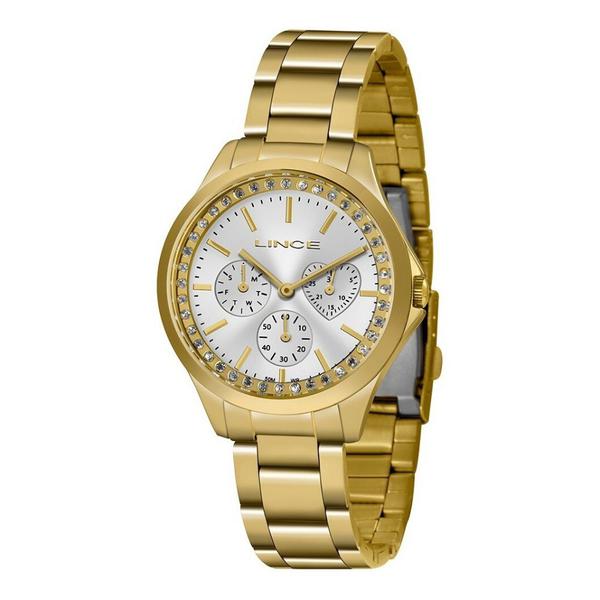 Relogio Feminino Dourado Multifunçao Pedras Lince Original