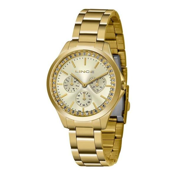 Relogio Feminino Dourado Multifunçao Pedras Lince Original