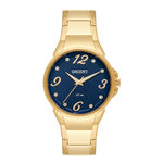 Relogio Feminino Dourado Orient Fundo Azul Com Pedras D2ky