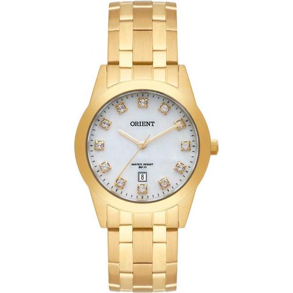 Relogio Feminino Dourado Orient Madreperola com Pedras Data