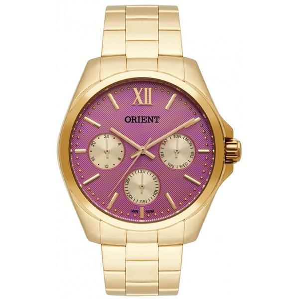 Relogio Feminino Dourado Orient Multifunção Data Fundo Rosa