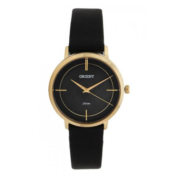 Relogio Feminino Dourado Orient Pulseira Couro Fundo Preto