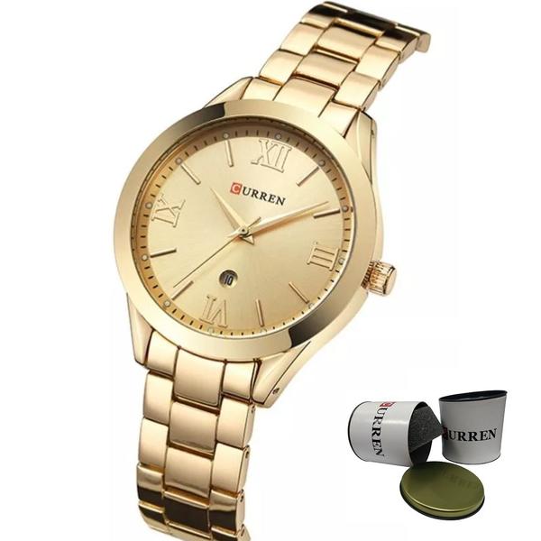 Relógio Feminino Dourado Original Curren 1 Ano de Garantia