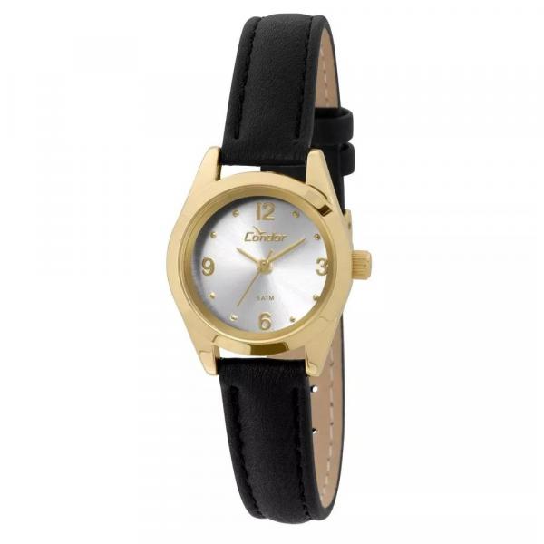 Relogio Feminino Dourado Pequeno Condor Pulseira de Couro K2