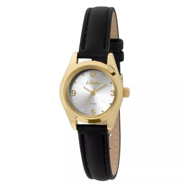 Relogio Feminino Dourado Pequeno Condor Pulseira de Couro