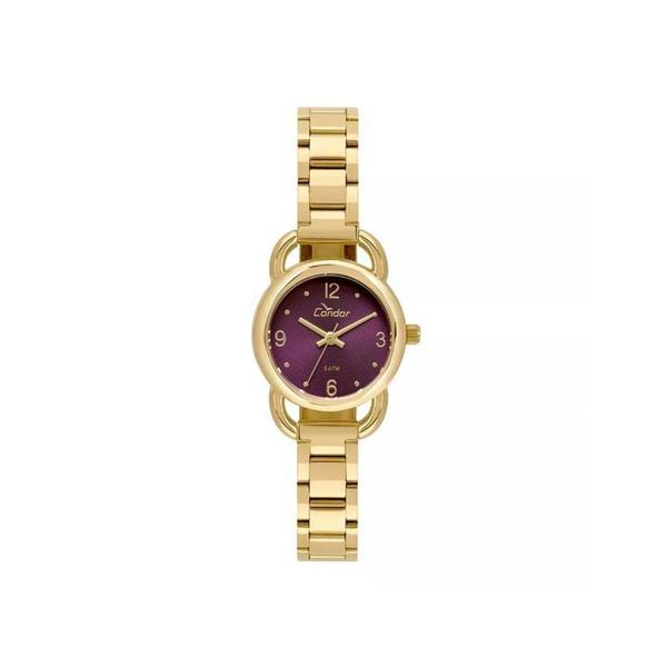 Relogio Feminino Dourado Pequeno Fundo Roxo Condor