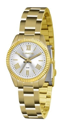 Relogio Feminino Dourado Pequeno Lince a Prova Dagua Lrg4492l S3kx