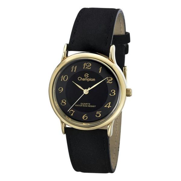 Relógio Feminino Dourado Preto Couro Champion CH22288N