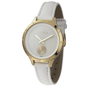 Relogio Feminino Dourado Pulseira Couro Branca Pedras Lince