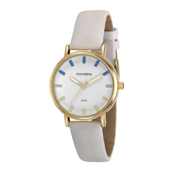 Relógio Feminino Dourado Pulseira Couro Branco Original + NF - Mondaine