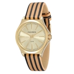 Relógio Feminino Dourado Pulseira de Couro Bege Original +NF