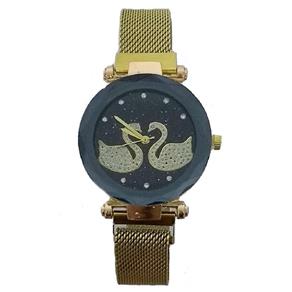 Relógio Feminino Dourado Pulseira Imã Cisne