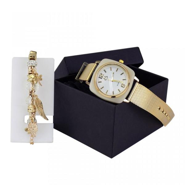 Relógio Feminino Dourado + Pulseira - Orizom