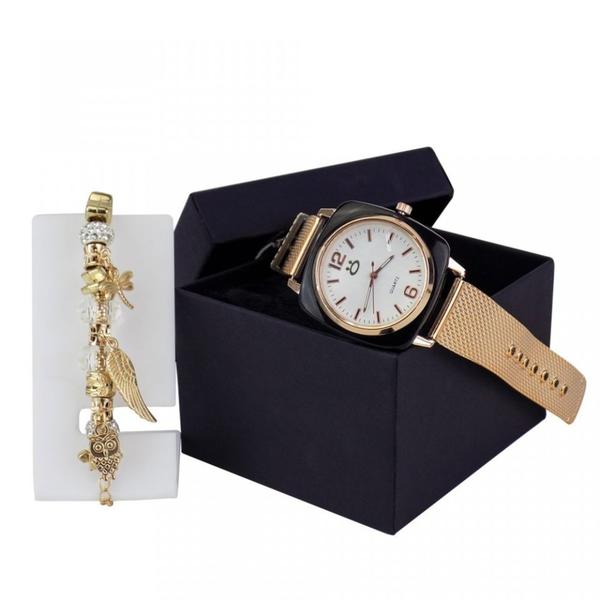 Relógio Feminino Dourado + Pulseira - Orizom