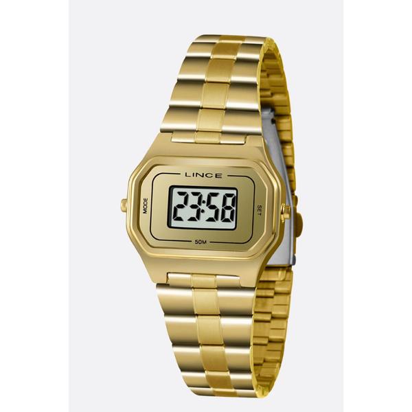 Relógio Feminino Dourado Quadrado Pequeno Lince Digital