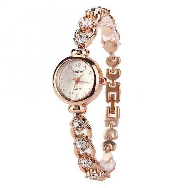 Relógio Feminino Dourado Quartz Pulseira com Pedras e Strass - Lvpai