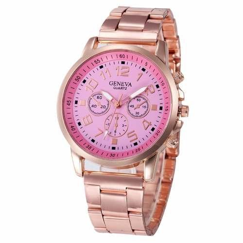 Relógio Feminino Dourado Rosê Luxo Casual Geneva Promoção