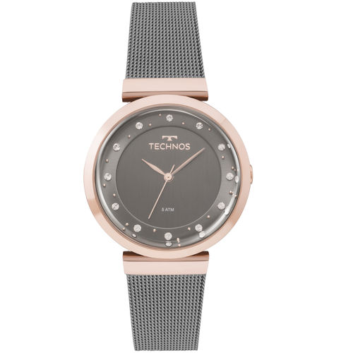 Relogio Feminino Dourado Rose Technos com Pedras Swarovski