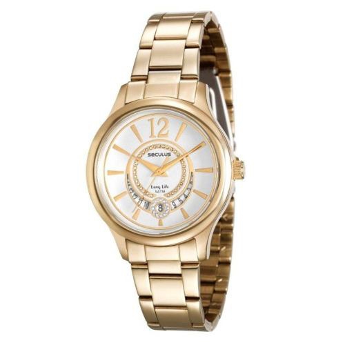 Relogio Feminino Dourado Seculus a Prova Dagua 23484lpsvda1