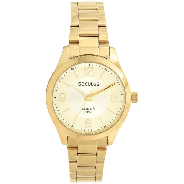 Relogio Feminino Dourado Seculus Fundo Prata/dourado 77000lp