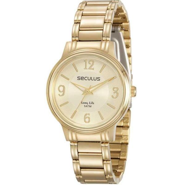 Relogio Feminino Dourado Seculus Pequeno Long Life