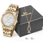 Relógio feminino dourado seculus ref.: 28968LPSKDA1K1 peixe