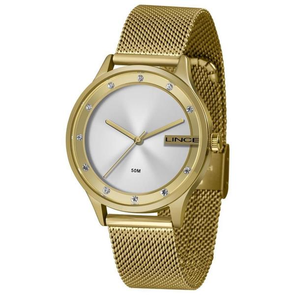 Relogio Feminino Dourado Sem Numero Pulseira Mesh Lince