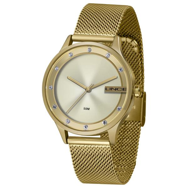 Relogio Feminino Dourado Sem Numeros Lince Original+NF