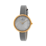 Relógio Feminino Dourado Slim Madrepérola Cinza De Couro +NF