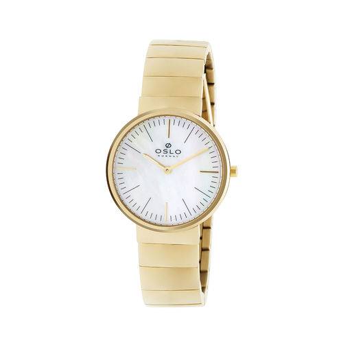 Relogio Feminino Dourado Slim Ultra Fino Fundo Madrepérola