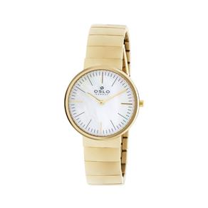 Relogio Feminino Dourado Slim Ultra Fino Fundo Madrepérola